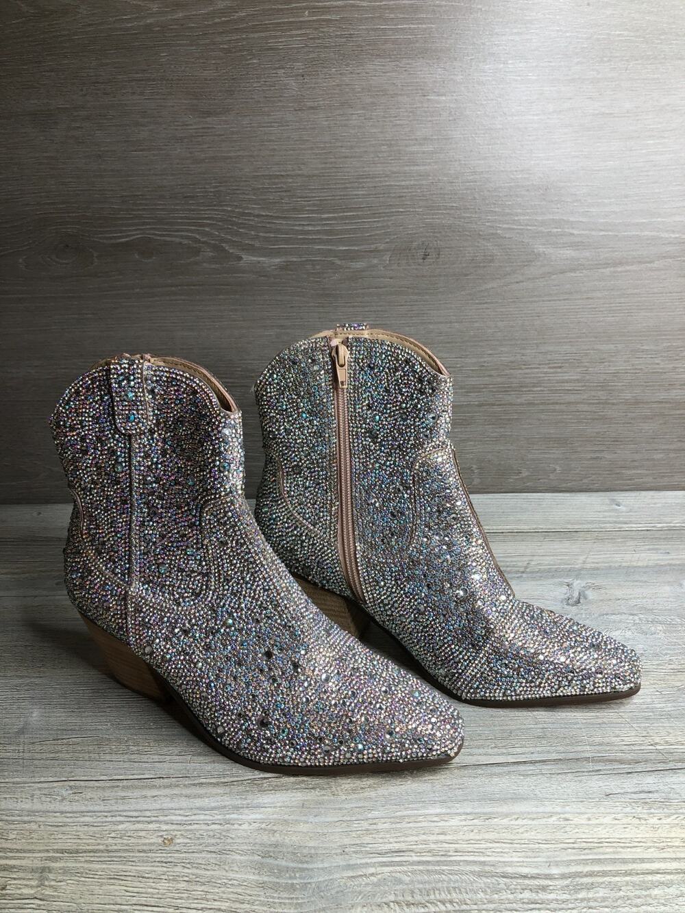 MATISSE SHAYNE AB RHINESTONE Western Zip Ankle Booties Shoe Sz 6.5